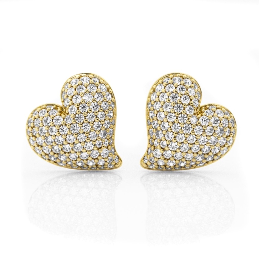 Honey Comb Set Women Yellow Gold 925 Sterling Silver 3D Cute Heart Stud Earrings